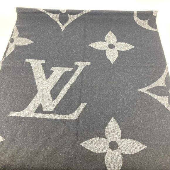 LOUIS VUITTON M77950 Monogram Muffler Monogram Giant fringe Scarf Cashmere Navy - Picture 9 of 9